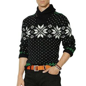 NEW $265 Polo Ralph Lauren Snowflake Sweater! Black Cotton Angora Cashmere SLIM